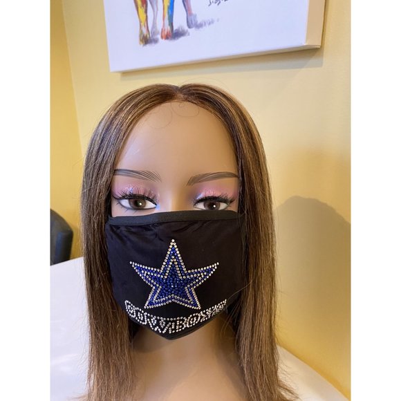 Dallas Cowboys Bling Rhinestone Face Mask Front Logo - Picture 7 of 10